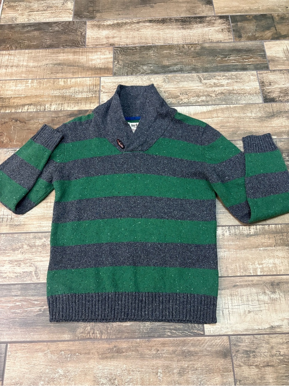 urban pipeline Green and Gray Striped Shawl Turtleneck Sweater